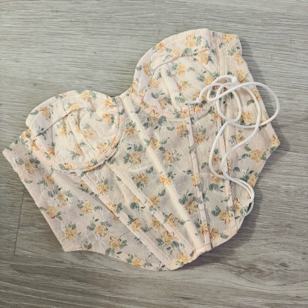Corset Lace Up Sheer Floral Top